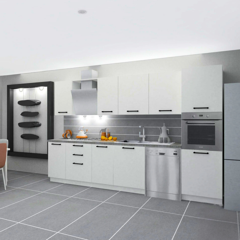 Angkor Pantery 330 cm Parlak Beyaz MDF Lam Mutfak Dolabı