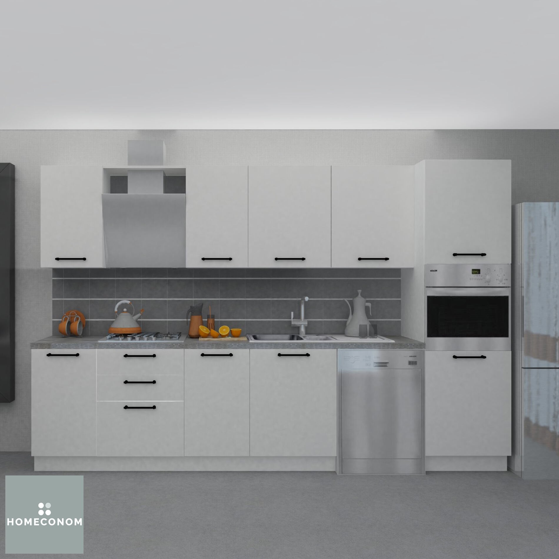 Angkor Pantery 330 cm Parlak Beyaz MDF Lam Mutfak Dolabı