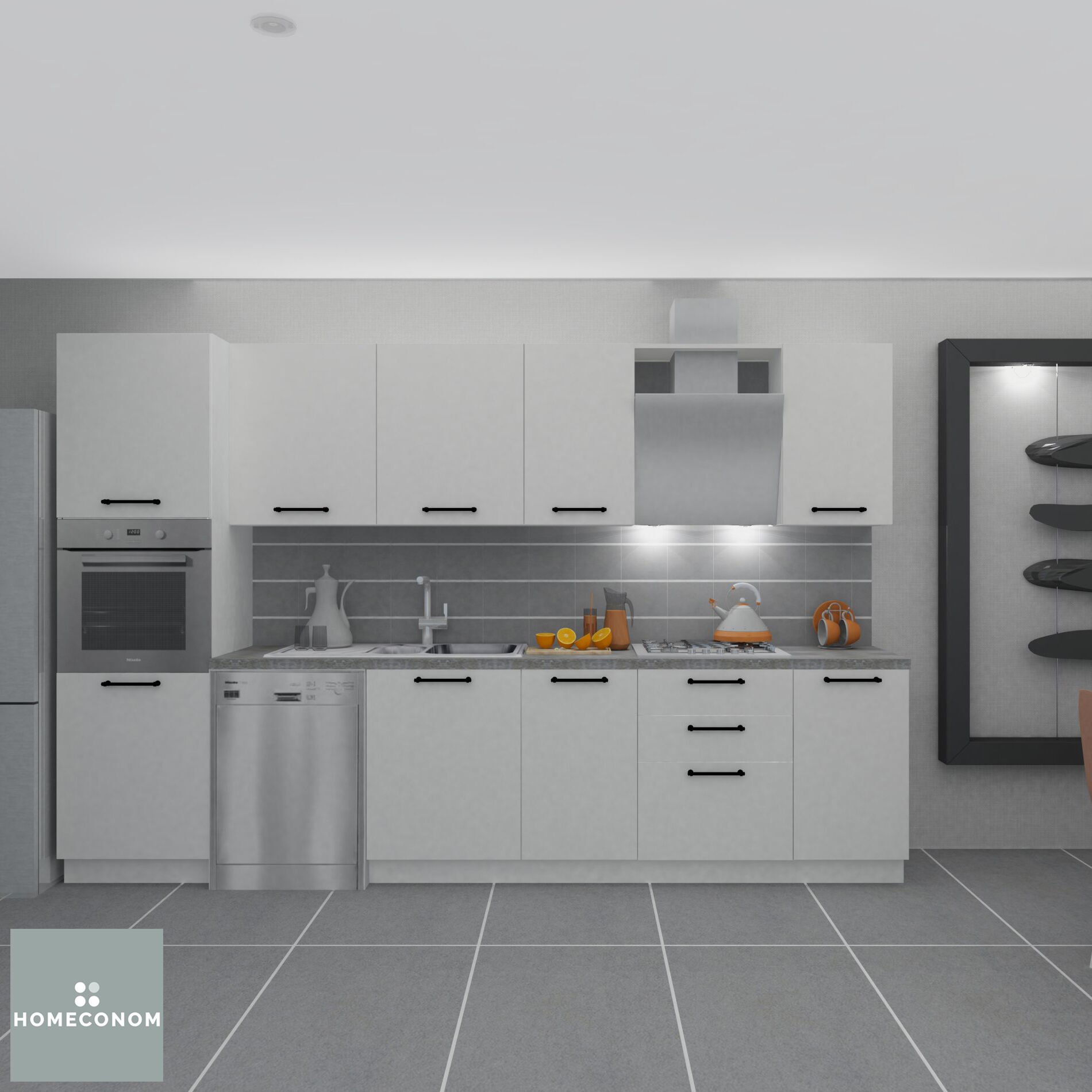 Tiana Pantery 330 cm Parlak Beyaz MDF Lam Mutfak Dolabı