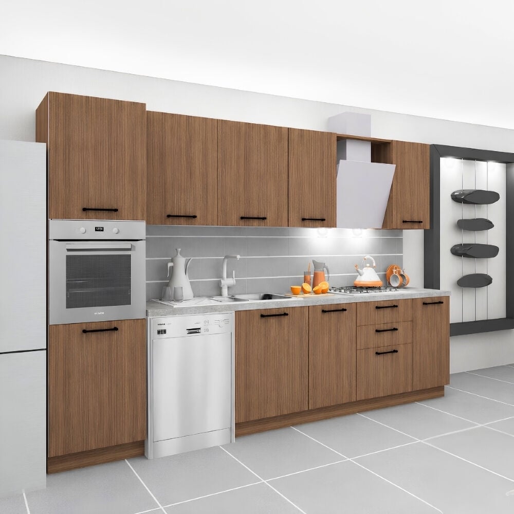 Sardes Pantery 330 cm Mat Ceviz MDF Lam Mutfak Dolabı