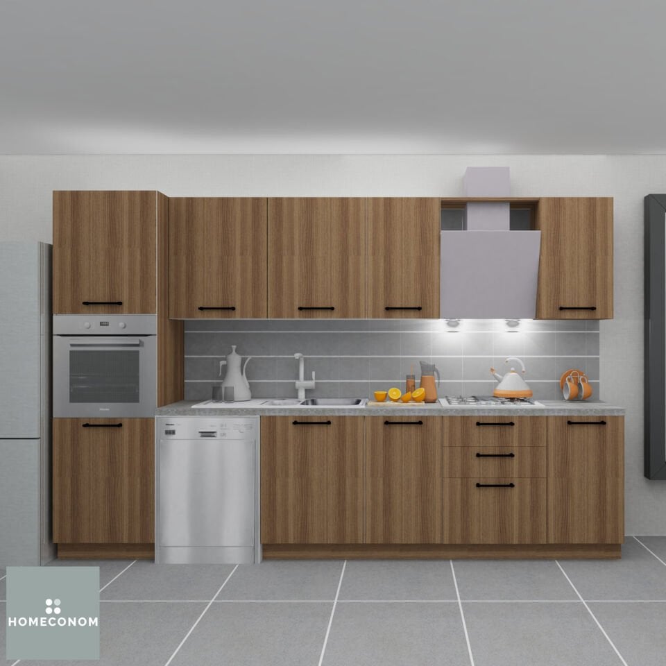 Sardes Pantery 330 cm Mat Ceviz MDF Lam Mutfak Dolabı