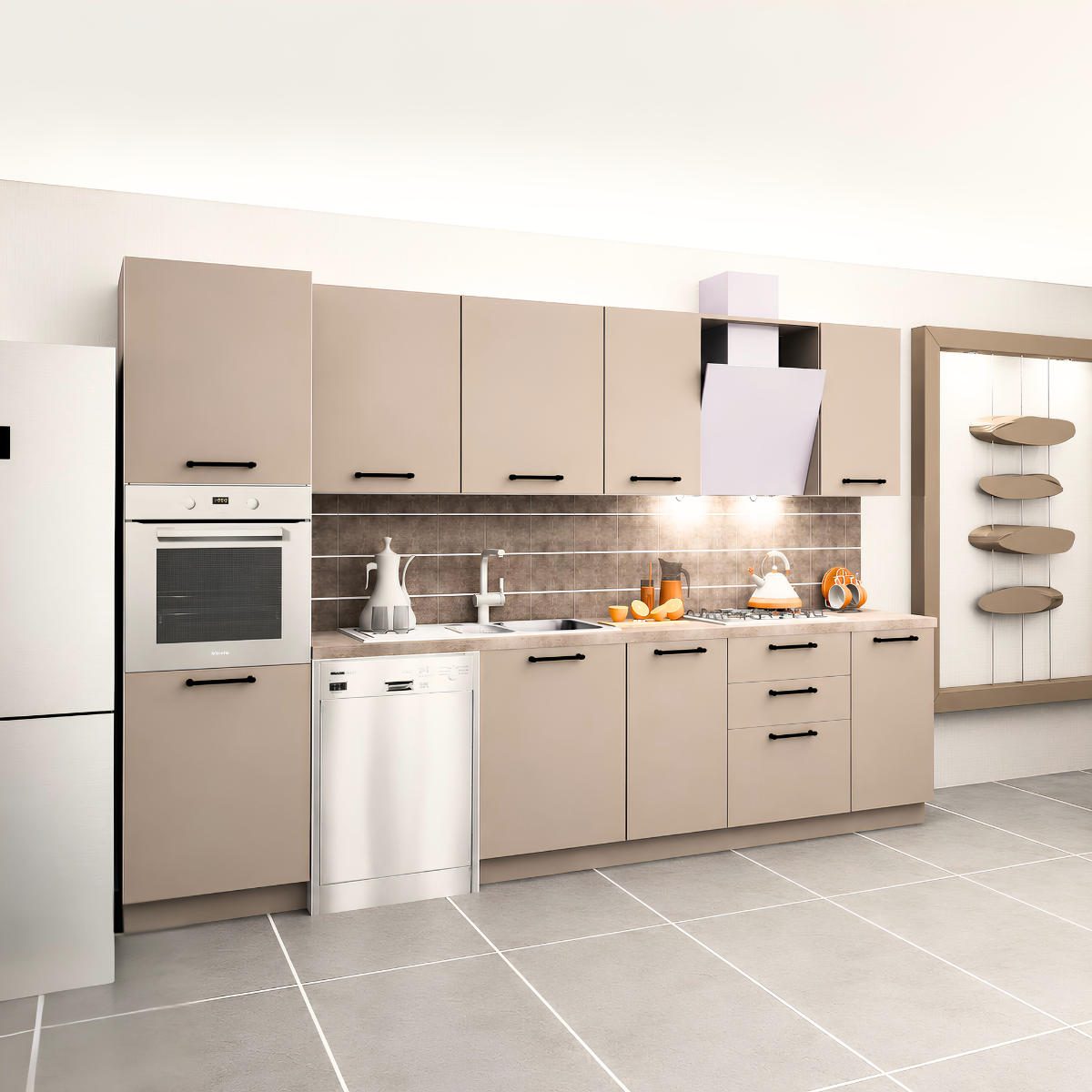Ellora Pantery 330 cm Mat Vizon MDF Lam Mutfak Dolabı