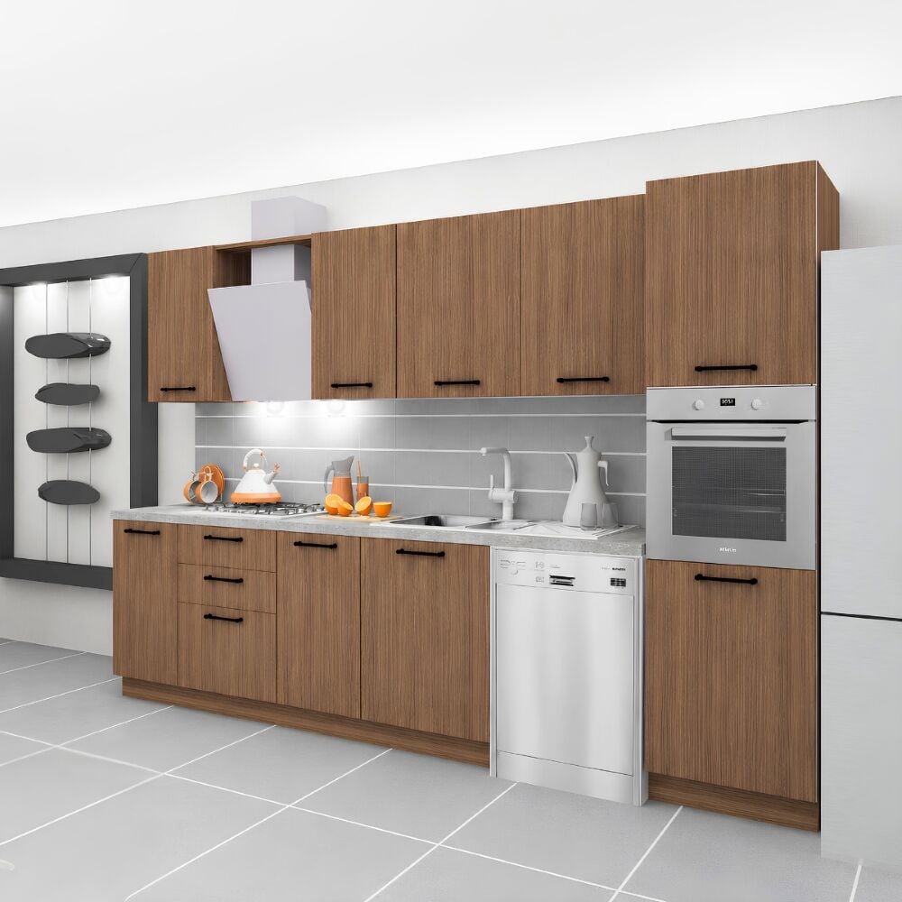 Petra Pantery 330 cm Mat Ceviz MDF Lam Mutfak Dolabı
