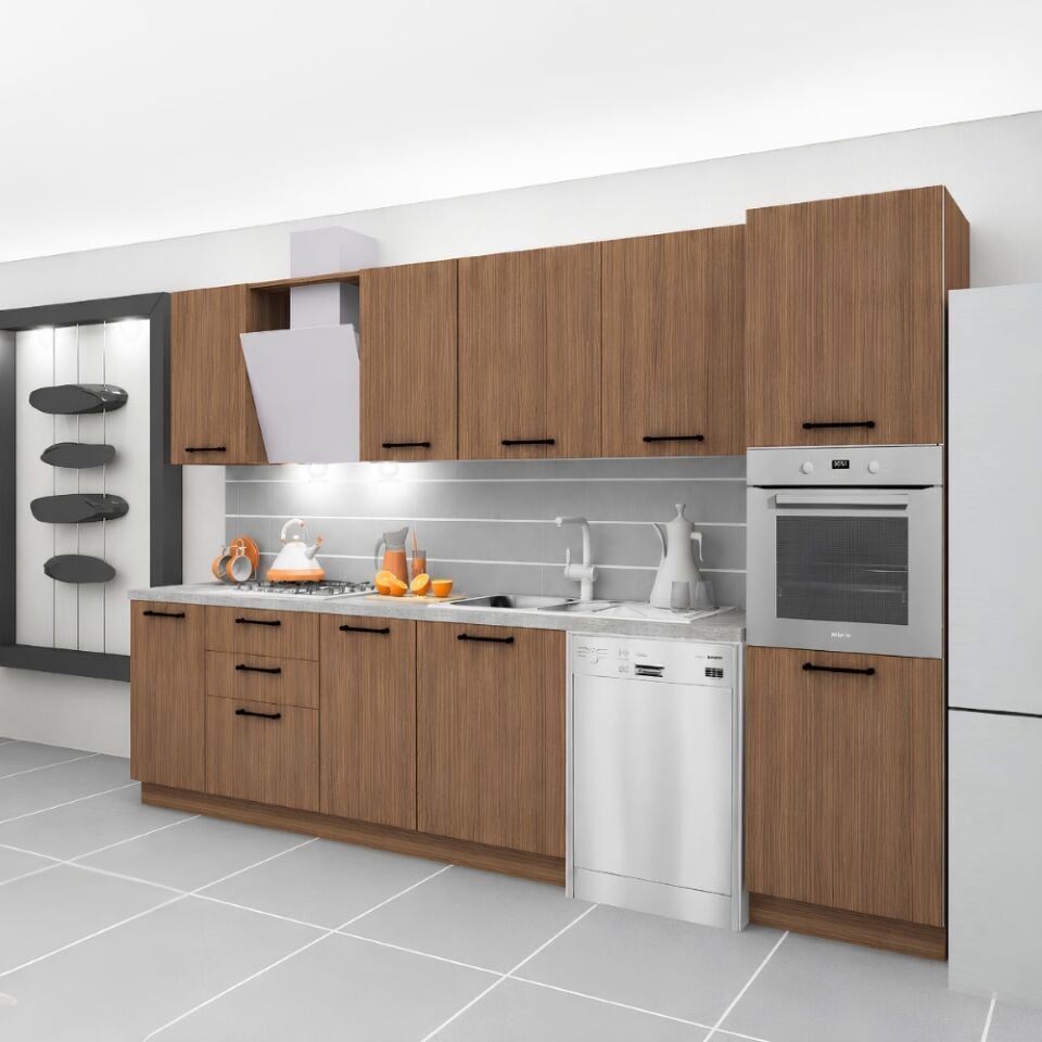 Petra Pantery 330 cm Mat Ceviz MDF Lam Mutfak Dolabı