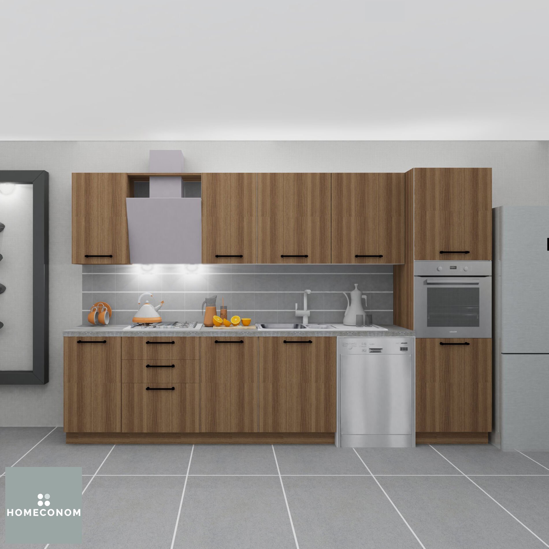 Petra Pantery 330 cm Mat Ceviz MDF Lam Mutfak Dolabı