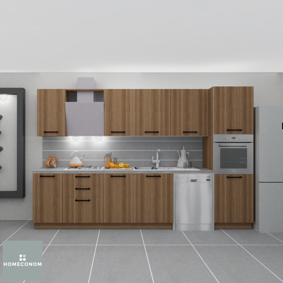 Petra Pantery 330 cm Mat Ceviz MDF Lam Mutfak Dolabı