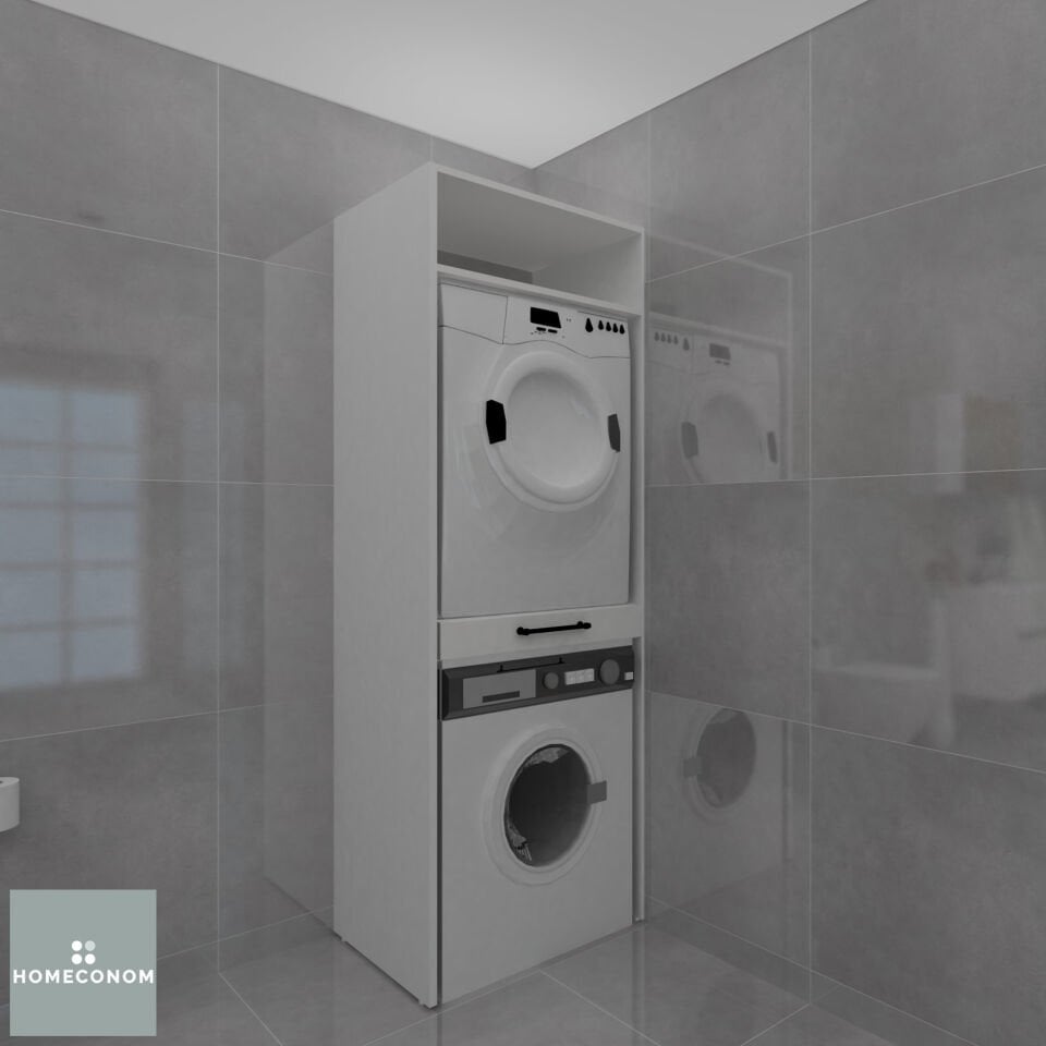 VENTRE 70 MDFlam Parlak Beyaz Çekmeceli Çamaşır ve Kurutma Makinesi Ünitesi