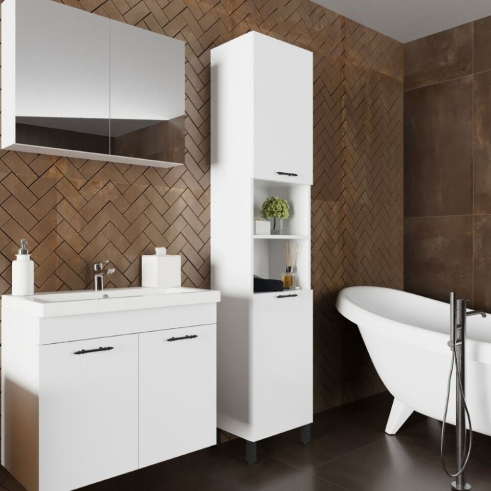 Trio 45 cm Parlak Beyaz MDF Lam Boy Dolabı