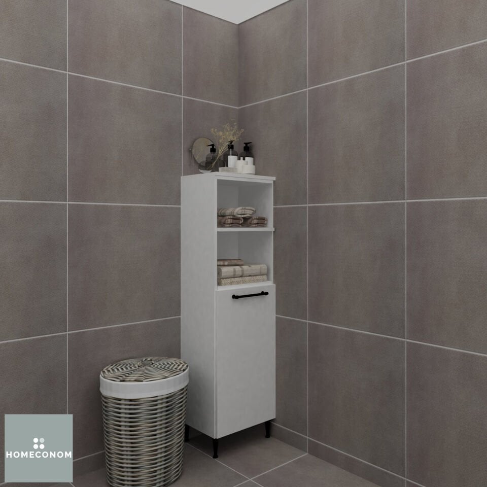 Dual 45 cm Parlak Beyaz MDF Lam Yarım Boy Dolabı