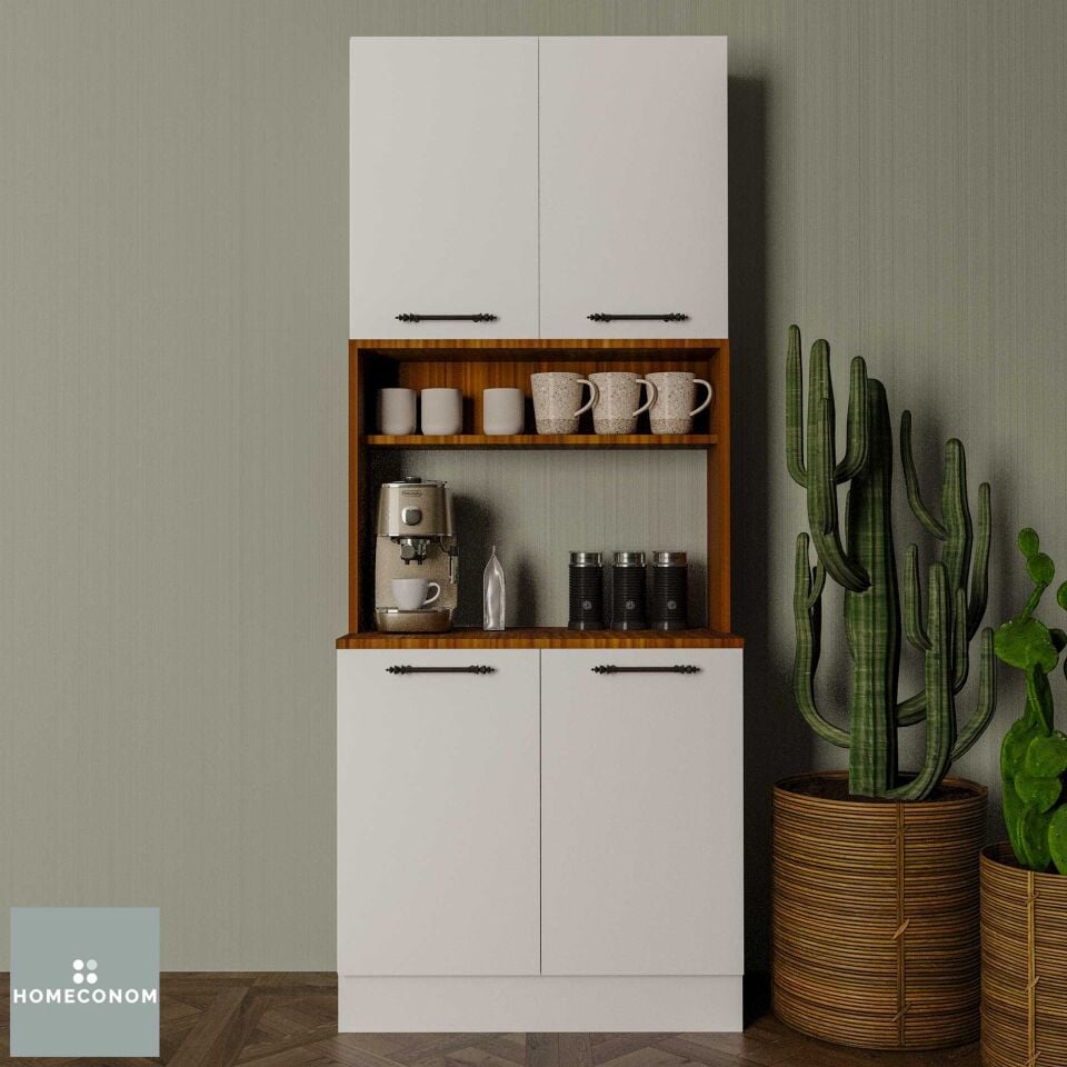 Argos 80 cm Parlak Beyaz & Mat Ceviz MDF Lam Kahve Köşesi Dolabı