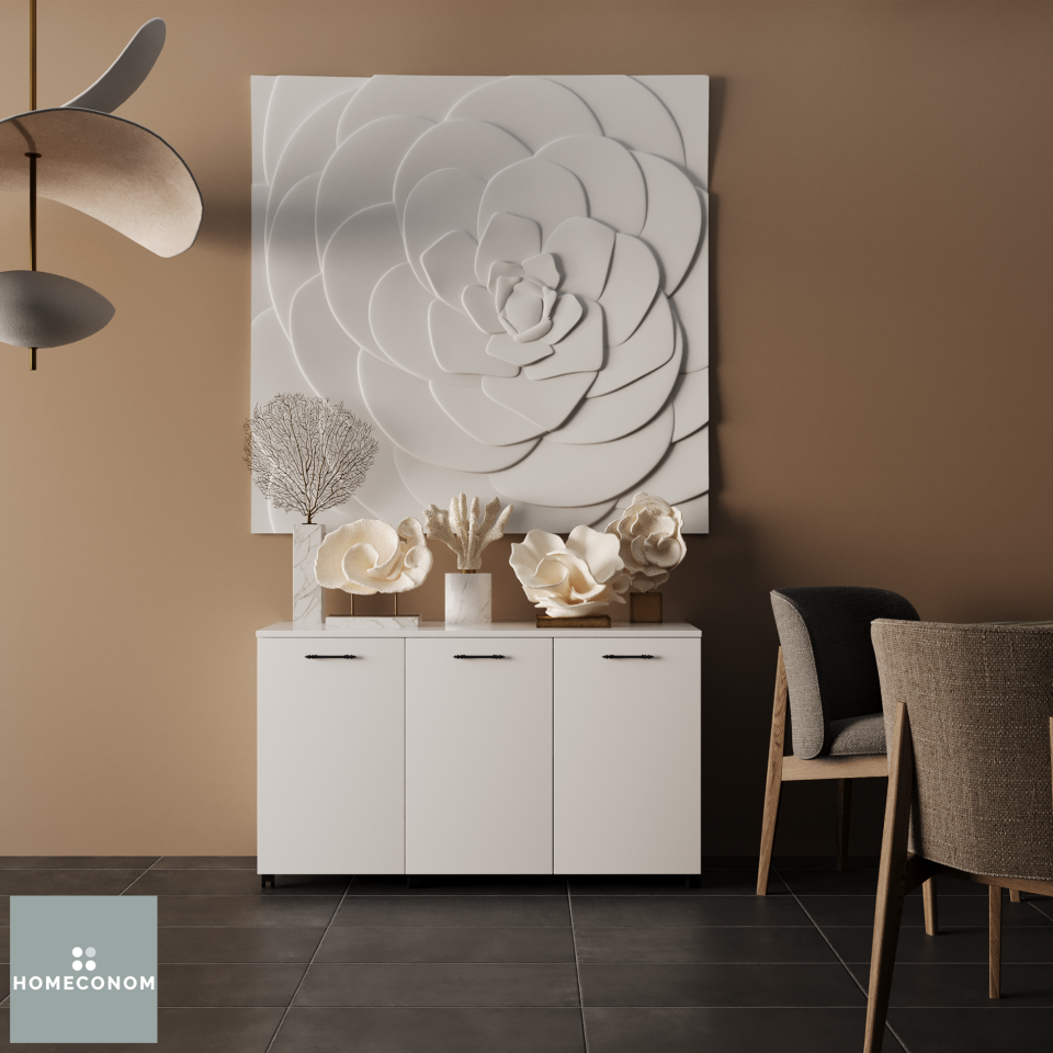 Liada Middle 120 cm Parlak Beyaz MDF Lam Tekerlekli Ada Konsol