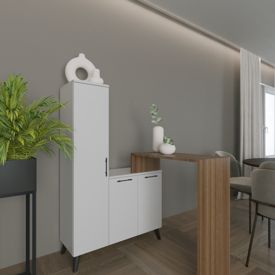 Balisa 90 cm Parlak Beyaz & Mat Ceviz MDF Lam Çok Amaçlı Dolap