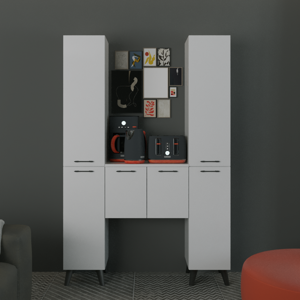 Harmoni 120 cm Parlak Beyaz MDF Lam Depolama Ve Kahve Köşesi Dolabı