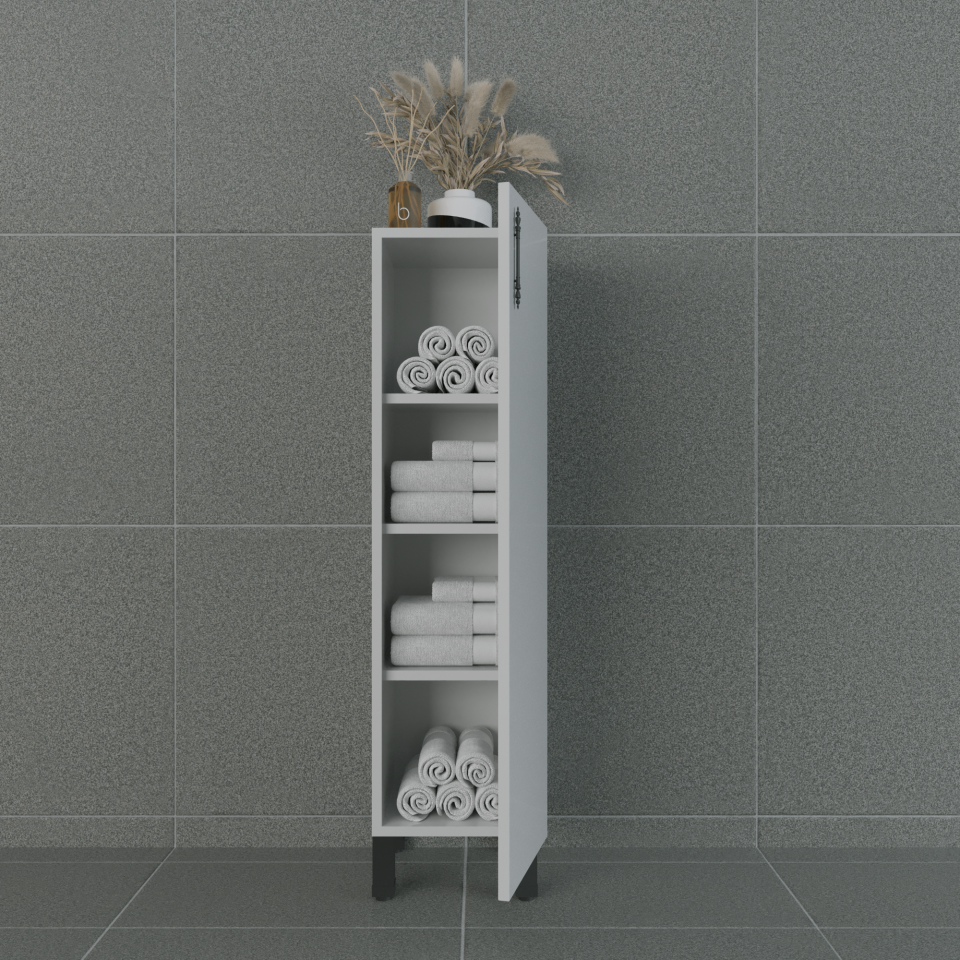 Volans-AR 30 cm Parlak Beyaz MDF Lam Ayaklı Dolap