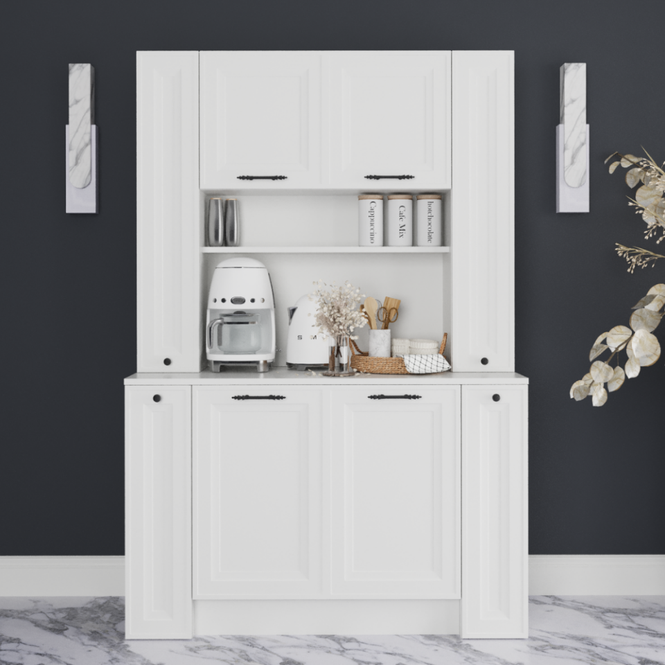 Lasos 120 cm Kahve Köşesi Mat İpeksi Beyaz Membran Kapaklı Mat Beyaz MDF Lam Gövdeli