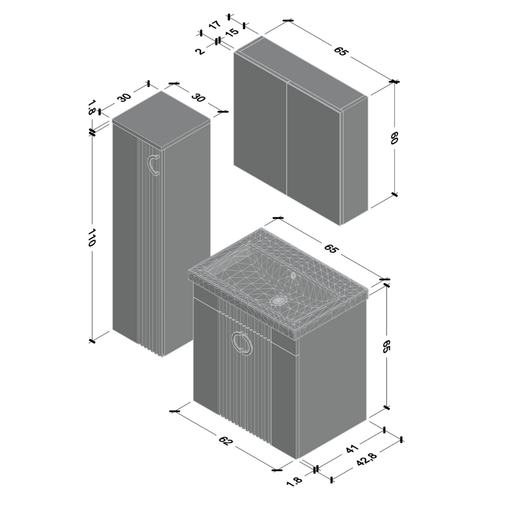 Arin-L 65 cm teknik ölçü şeması