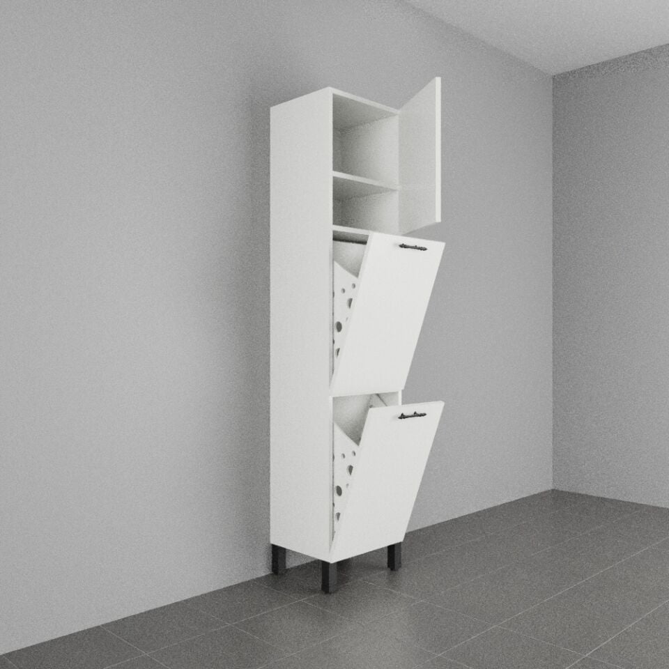 Trio 40 cm Kirli Sepetli Boy Dolap Parlak Beyaz MDF Lam