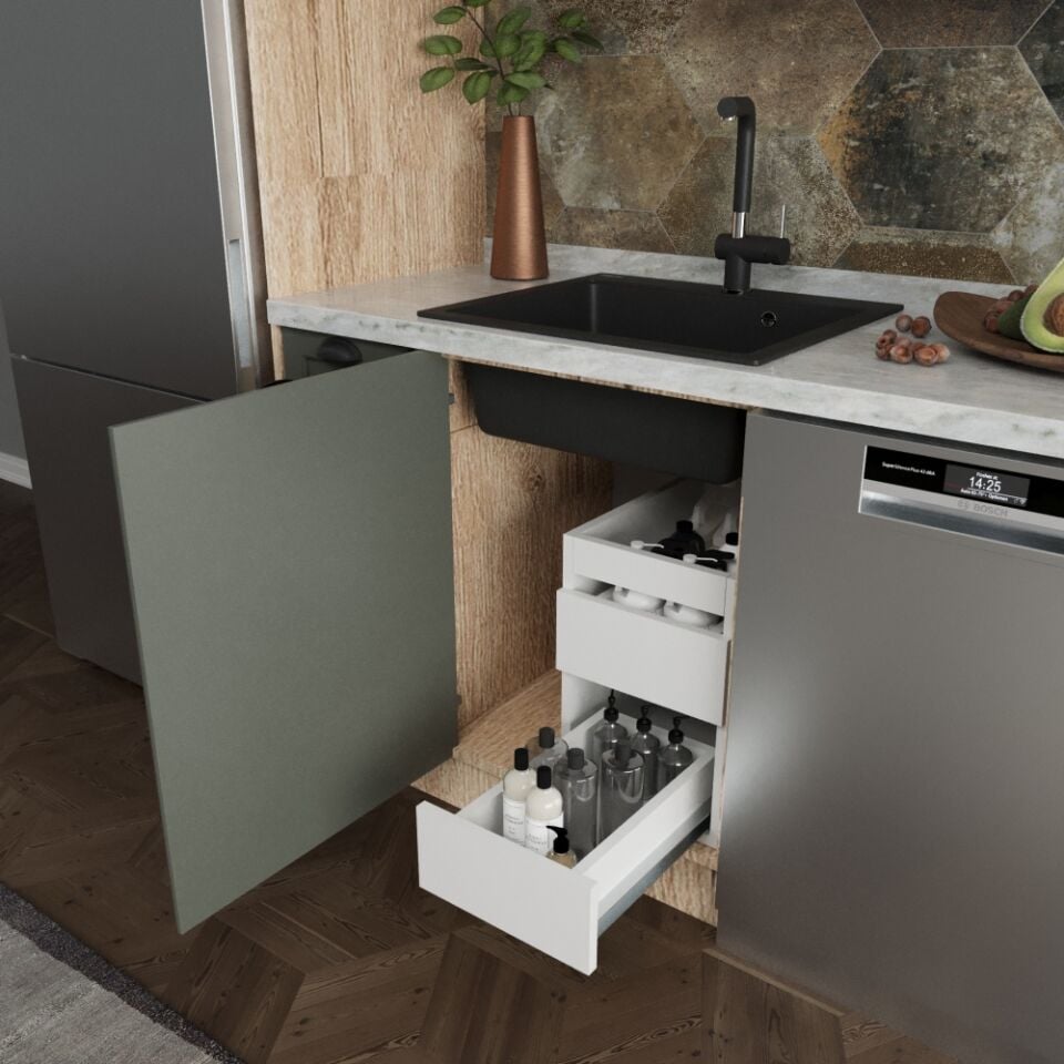 Stora 30 cm Evye Dolabı İçi Düzenleyici Çift Çekmeceli Ünite Mat Beyaz MDF Lam