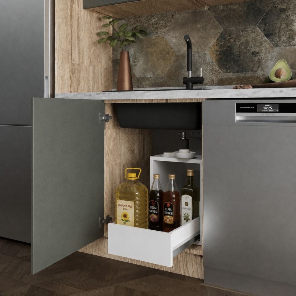 Arven 30 cm Evye Dolabı İçi Düzenleyici Tek Çekmeceli Ünite Mat Beyaz MDF Lam