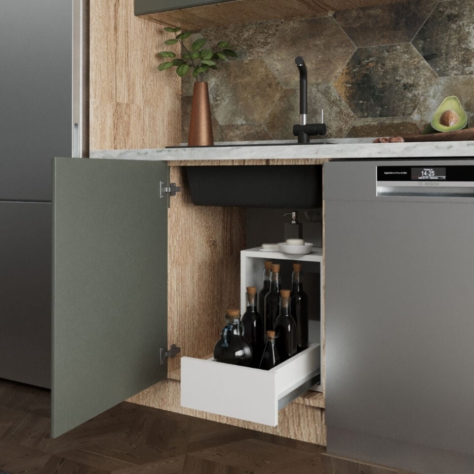 Arven 30 cm Evye Dolabı İçi Düzenleyici Tek Çekmeceli Ünite Mat Beyaz MDF Lam