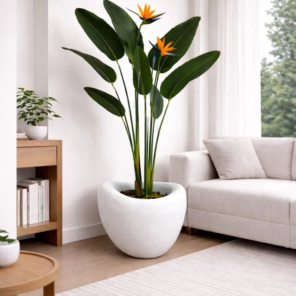 Luna-M Beton Görünümlü Fiberglass Saksı 40 cm x 40 cm - İç ve Dış Mekana Uyumlu