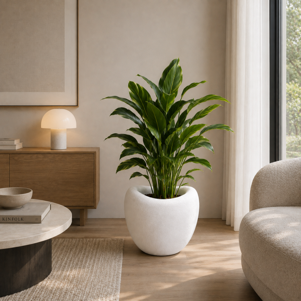 Luna-M Beton Görünümlü Fiberglass Saksı 40 cm x 40 cm - İç ve Dış Mekana Uyumlu