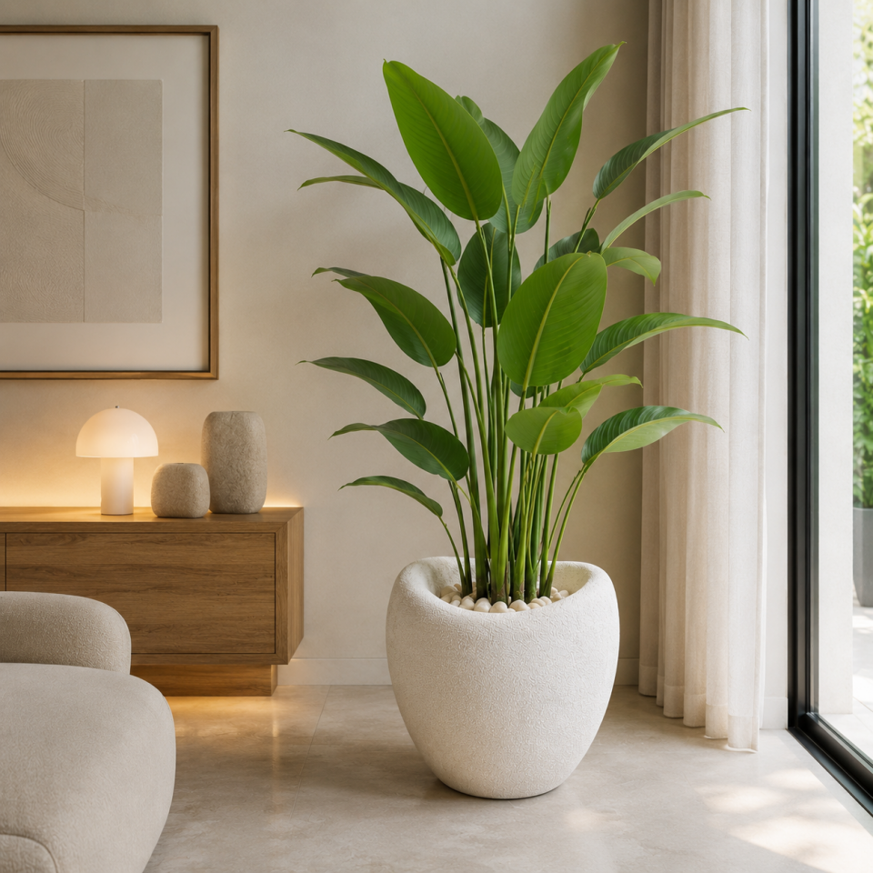 Luna-L Beton Görünümlü Fiberglass Saksı 40 cm x 45 cm - İç ve Dış Mekana Uyumlu