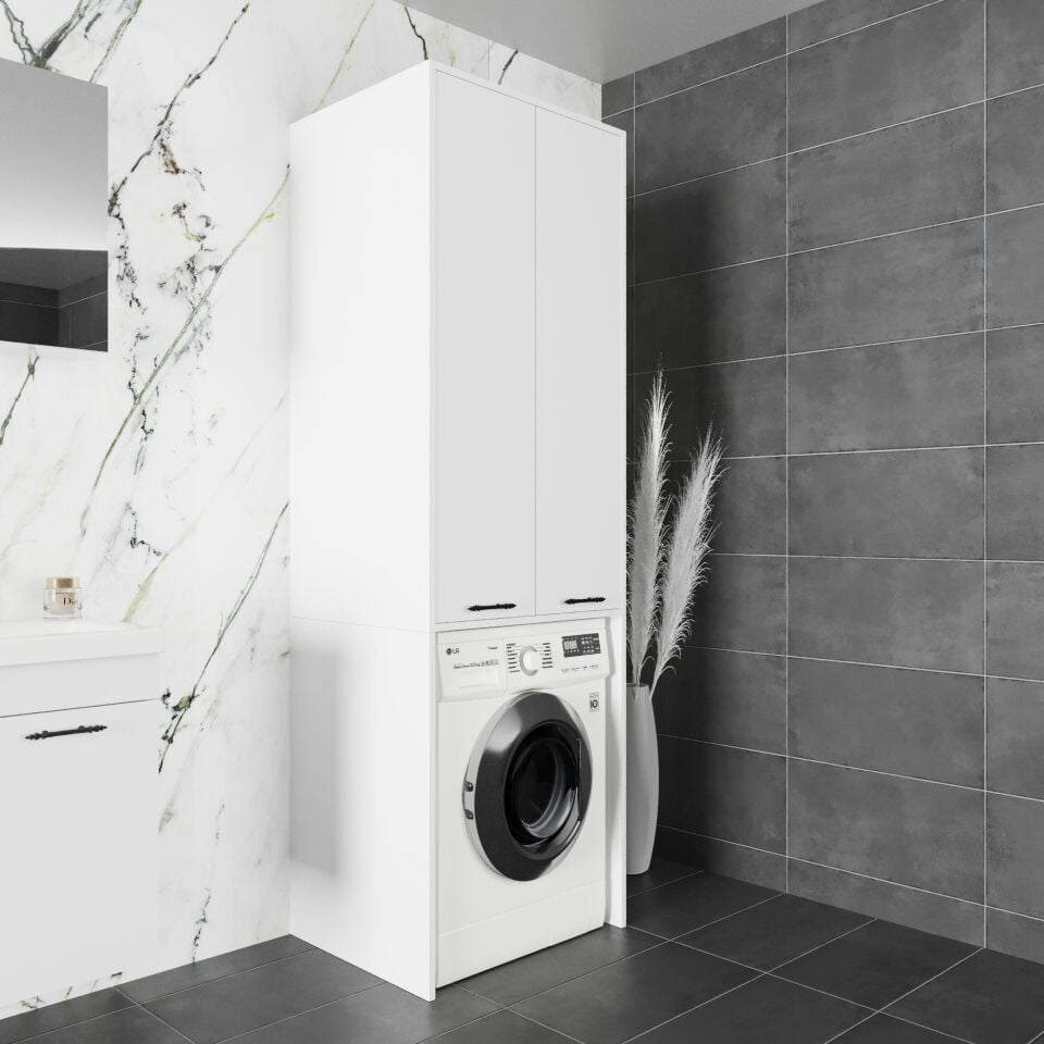 Sidea 70 cm Çamaşır Makinesi ve Depolama Dolabı Mat Beyaz MDF Lam