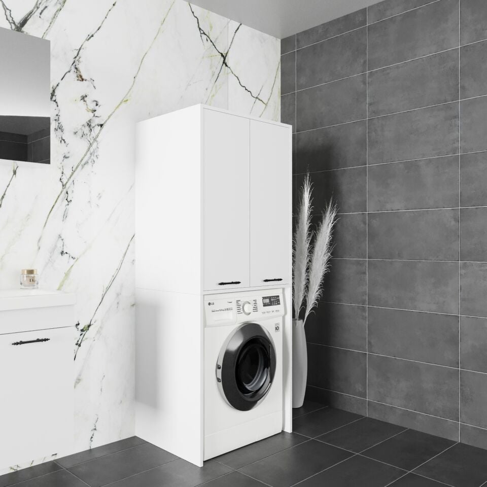 Sidea-S 70 cm Çamaşır Makinesi ve Depolama Dolabı Mat Beyaz MDF Lam